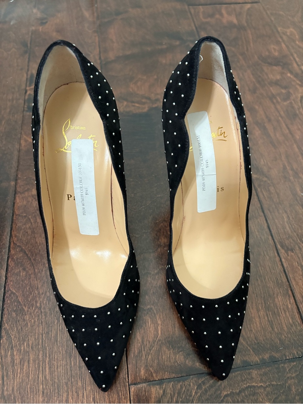 Christian Louboutin Black Suede Pointed Toe Studded Pumps